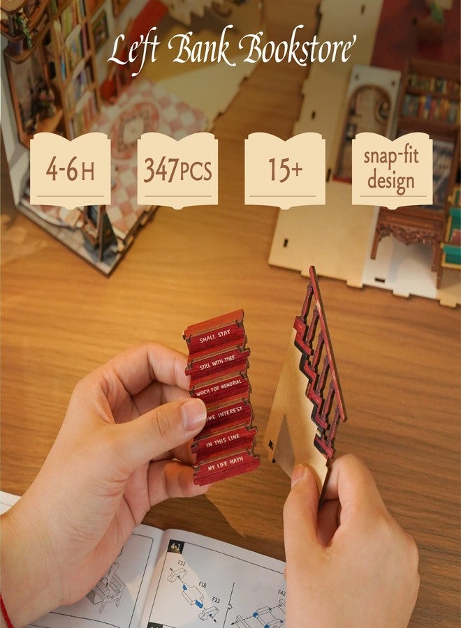 Tonecheer مجموعة Tonecheer DIY Book Nook Kit للكبار، فاصل كتب خشبي ثلاثي الأبعاد، رف كتب، ديكور نموذج مكتبة، بيت دمى مصغر Booknook مع ضوء LED بمستشعر، هدية مثالية (مكتبة الضفة اليسرى) - Image 5